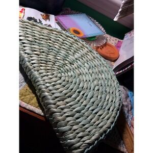 Hello 3am Half Moon Straw Clutch Women OS Mint‎ Green  Woven Wristlet Bag